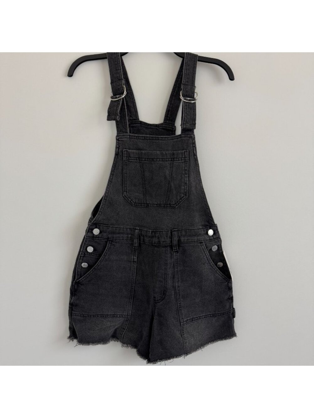 SO Women Denim Overall Shorts Distressed Raw Hem Adjustable Straps Size S